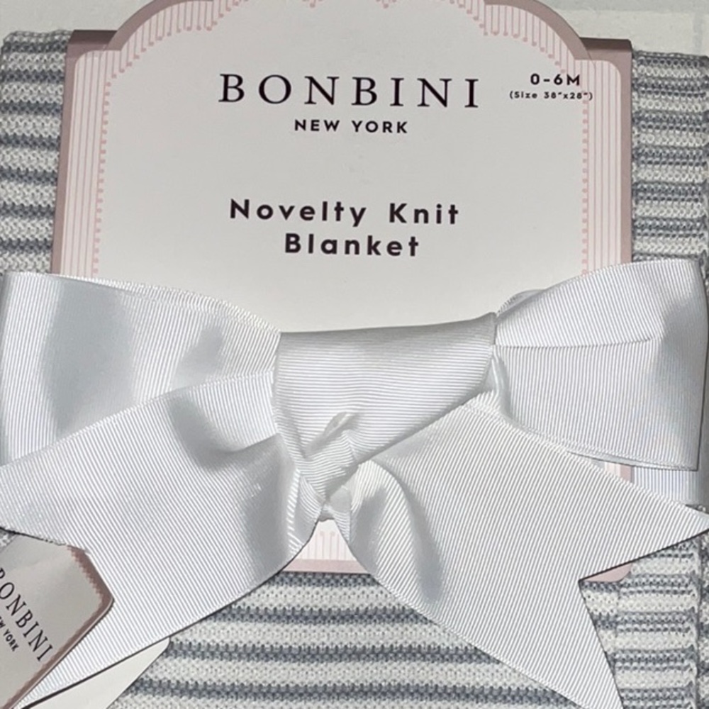 BONBINI BORN IN 2026 BABY BOY BLUE STRIPED COTTON BAMBOO 28x38 KNIT BLANKET